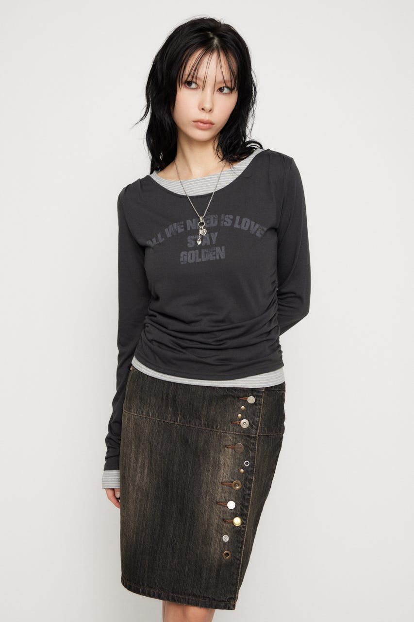 LAYERED BORDER ロングスリーブＴシャツ BLK FREE