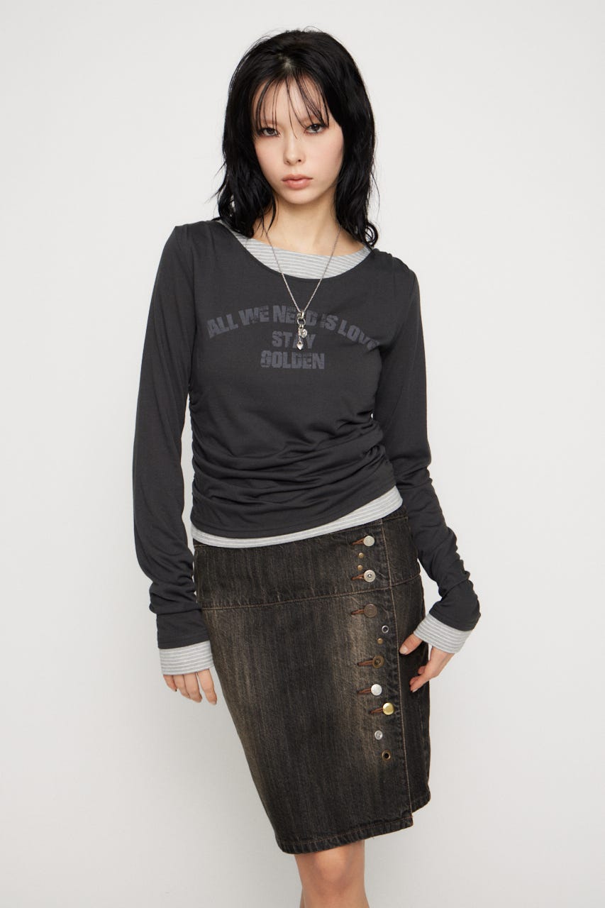 LAYERED BORDER ロングスリーブＴシャツ BLK FREE