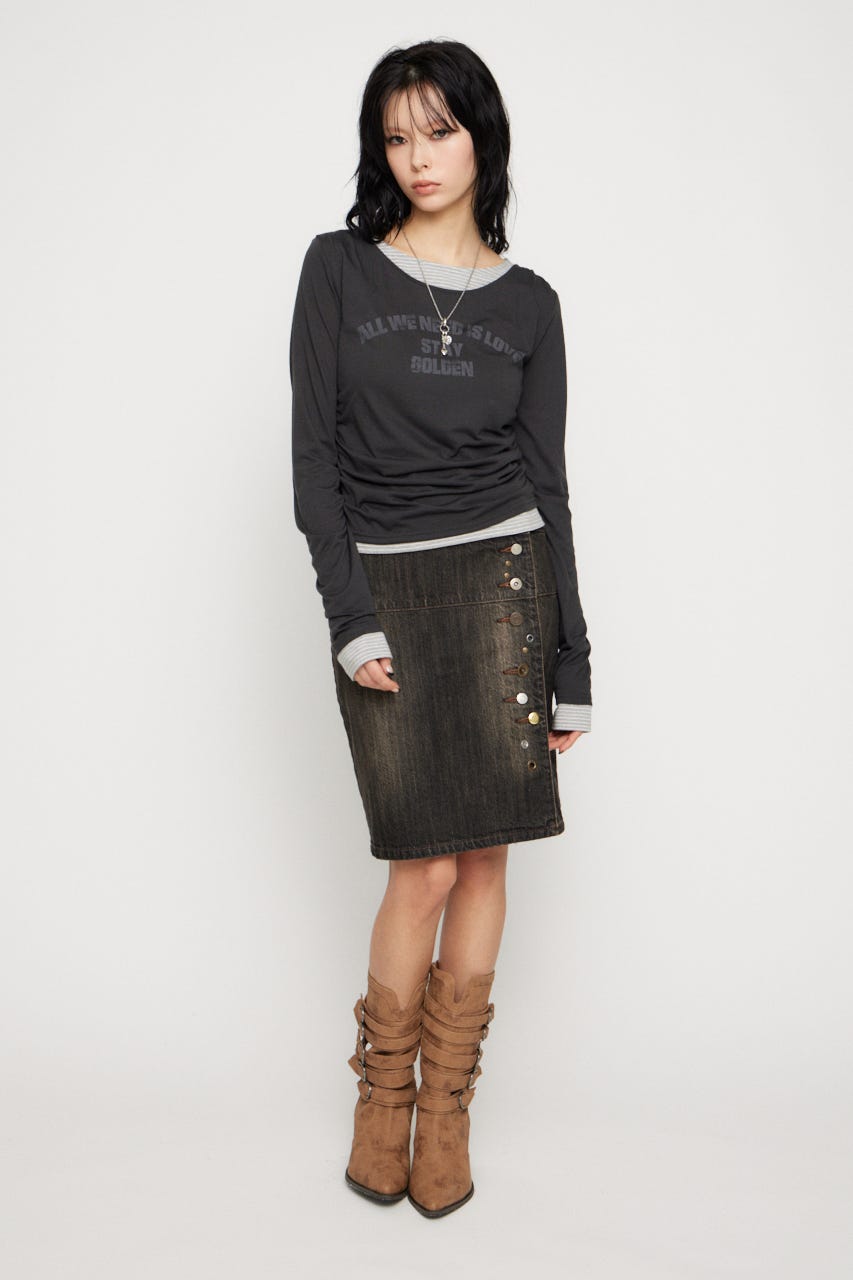 LAYERED BORDER ロングスリーブＴシャツ BLK FREE