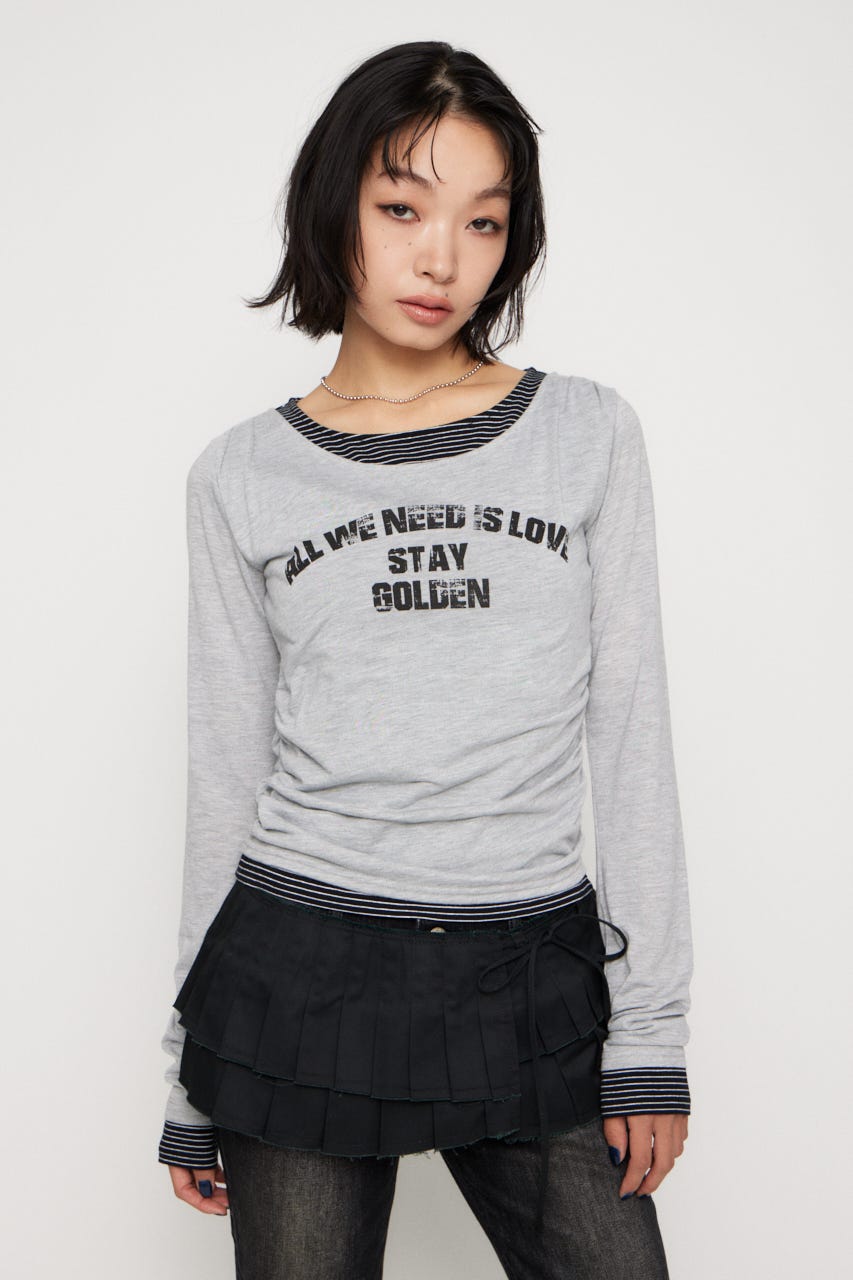 LAYERED BORDER ロングスリーブＴシャツ GRY FREE