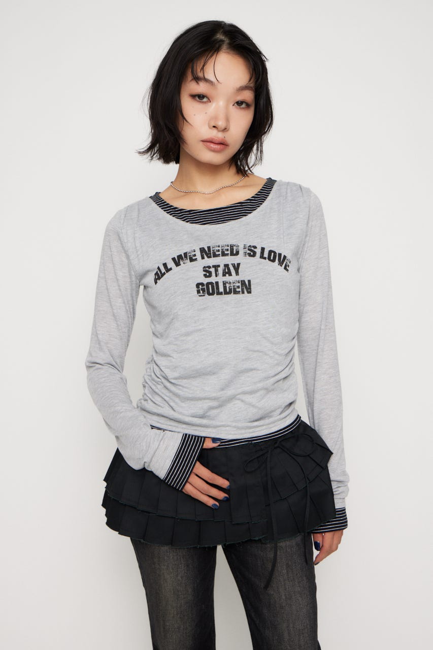 LAYERED BORDER ロングスリーブＴシャツ GRY FREE