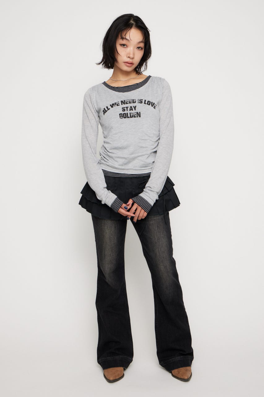 LAYERED BORDER ロングスリーブＴシャツ GRY FREE