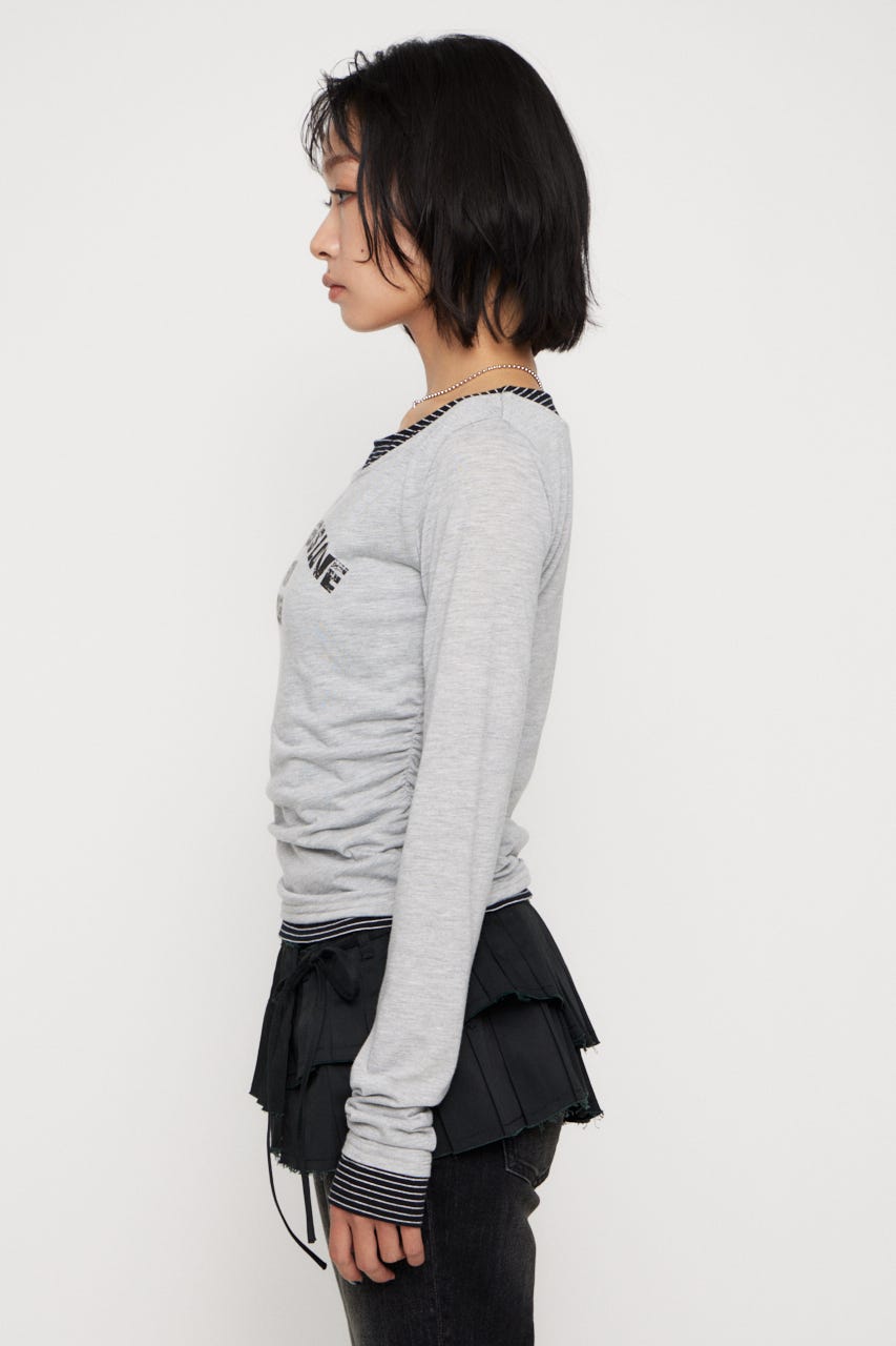 LAYERED BORDER ロングスリーブＴシャツ GRY FREE
