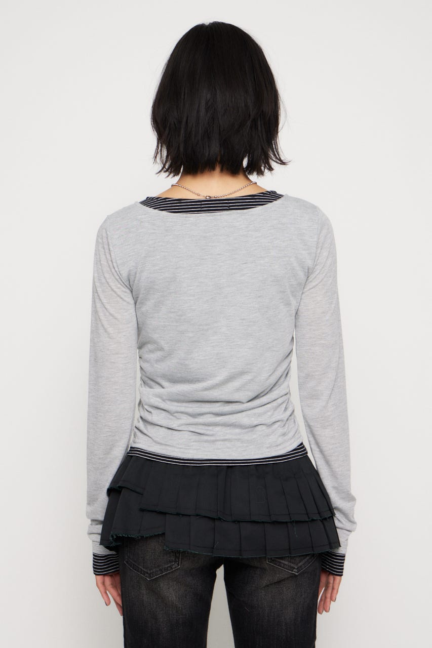 LAYERED BORDER ロングスリーブＴシャツ GRY FREE