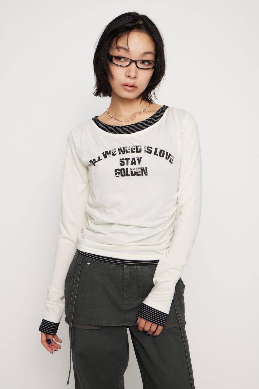 LAYERED BORDER ロングスリーブＴシャツ IVOY FREE