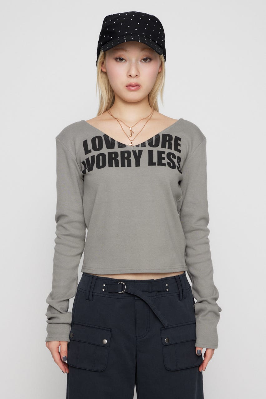 V NECK IMAPCT PRINT トップス GRY FREE