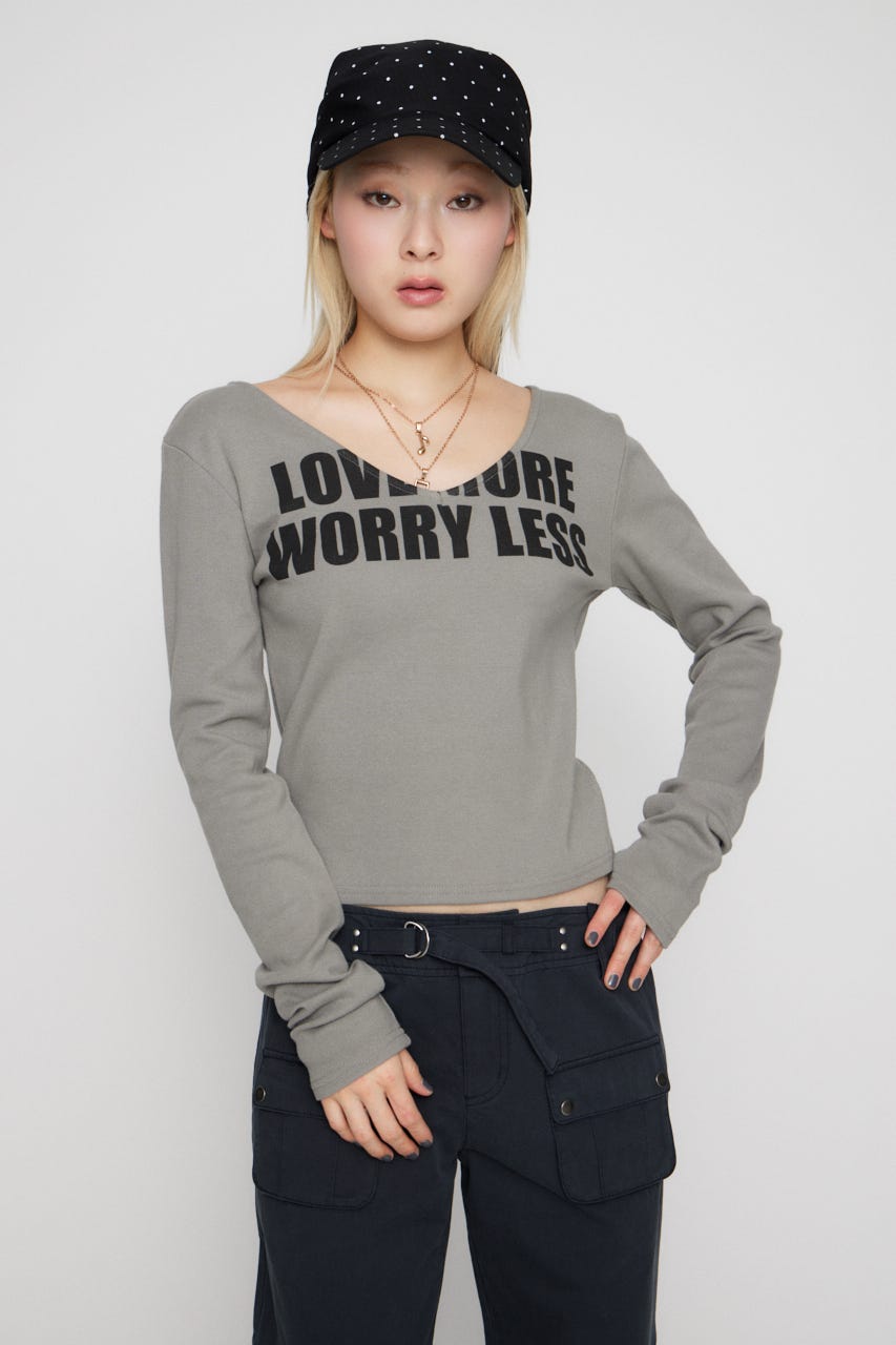 V NECK IMAPCT PRINT トップス GRY FREE