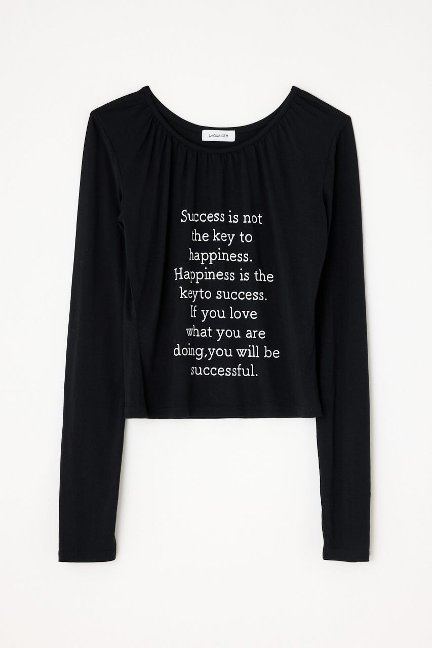 NECK GATHER PRINT トップス BLK FREE