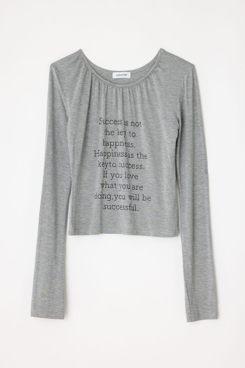 NECK GATHER PRINT トップス T.GRY FREE