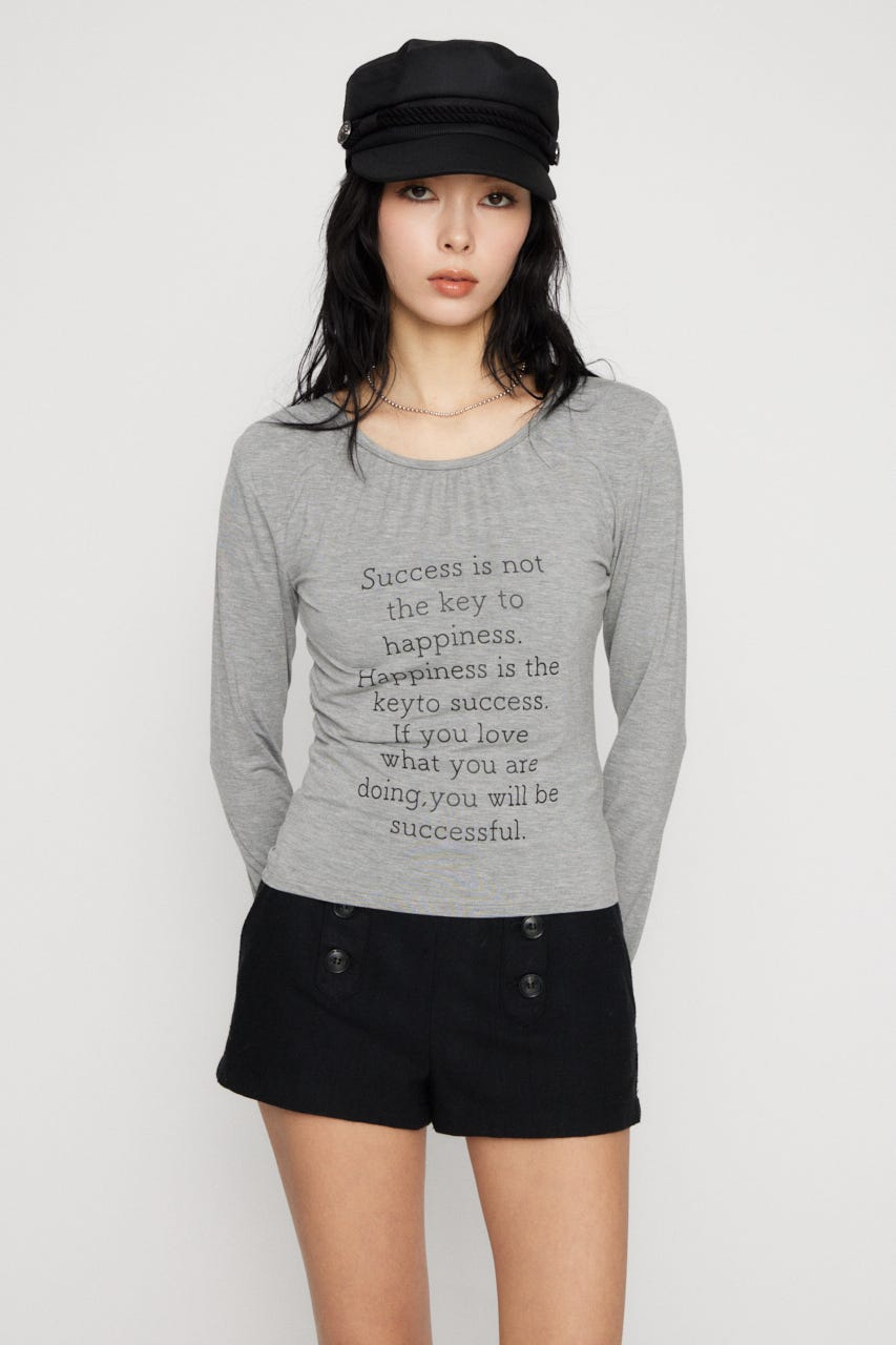 NECK GATHER PRINT トップス T.GRY FREE