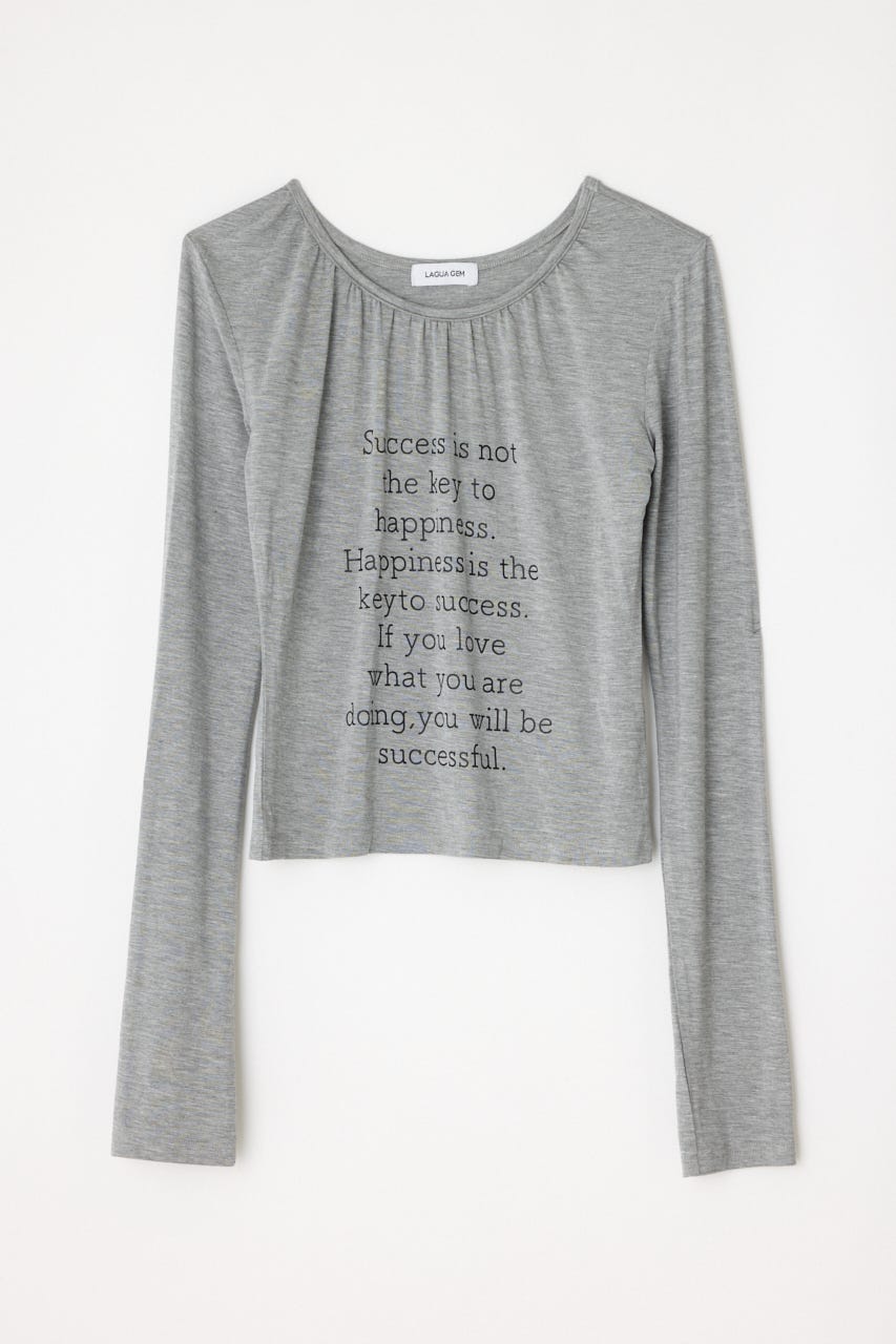 NECK GATHER PRINT トップス T.GRY FREE