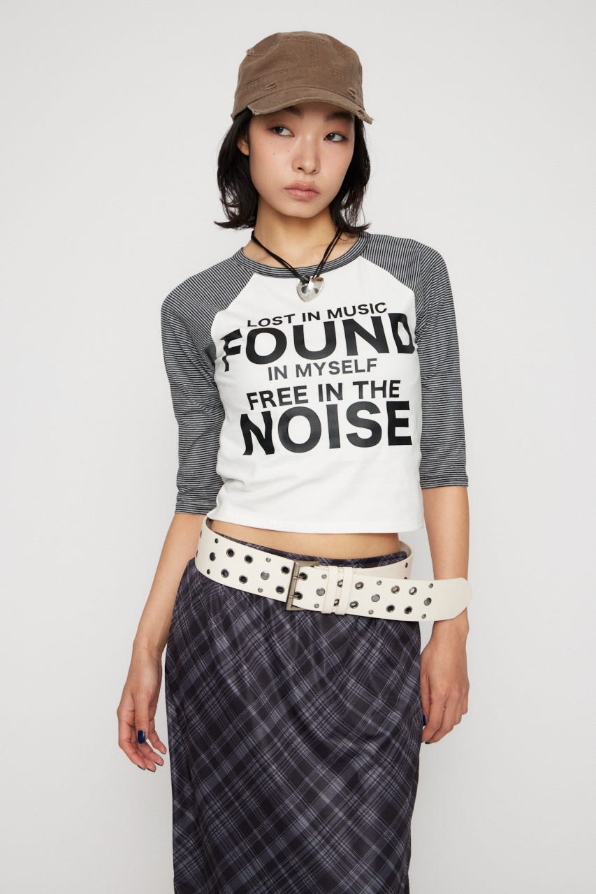 SLEEVE BORDER RAGLAN トップス WHT FREE