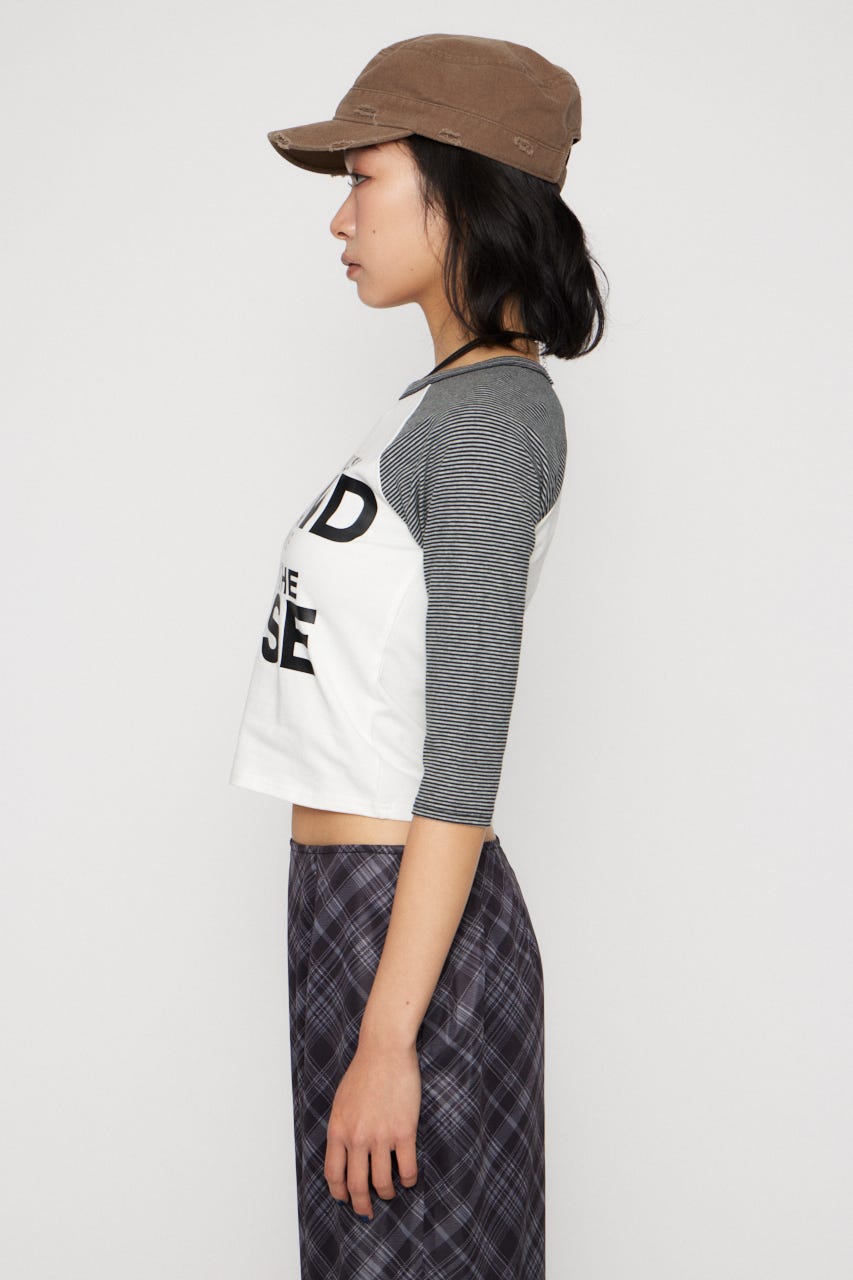 SLEEVE BORDER RAGLAN トップス WHT FREE
