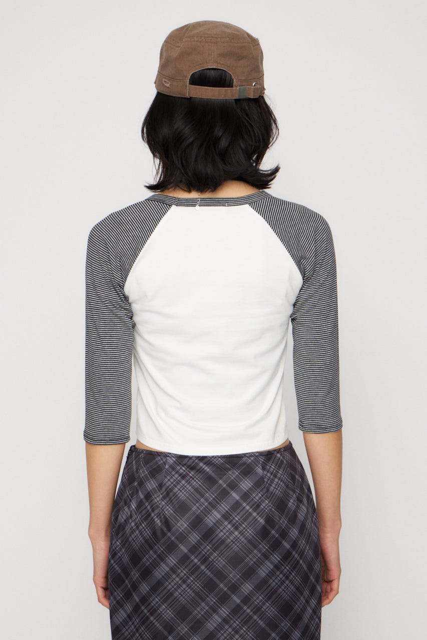 SLEEVE BORDER RAGLAN トップス WHT FREE
