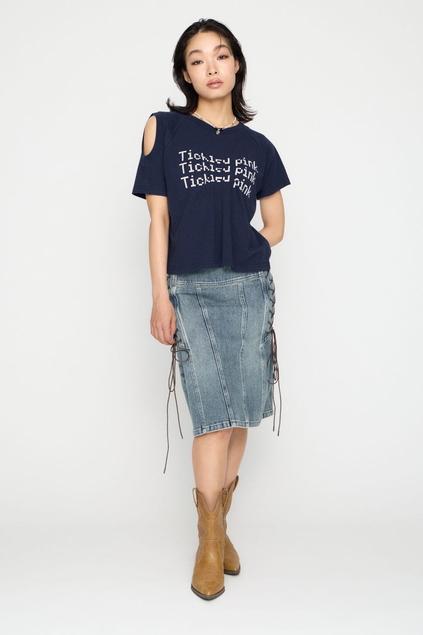 ASYMMETRY PRINT Tシャツ NVY FREE
