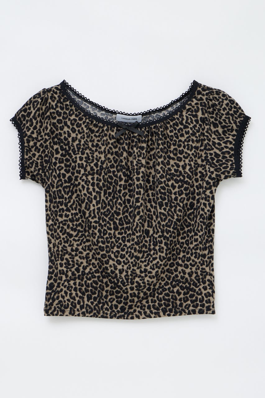 LEOPARD LACE トップス GRY FREE