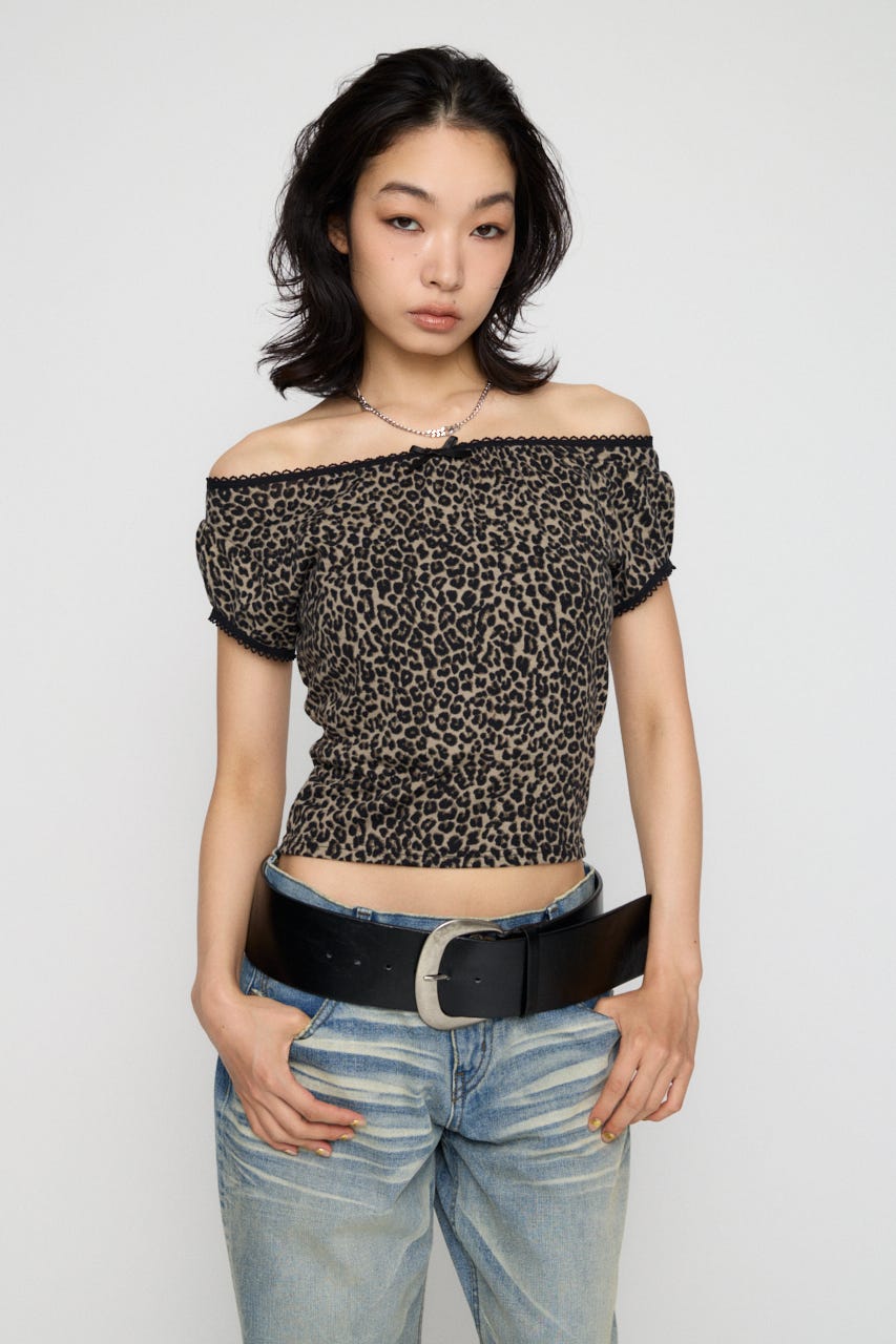LEOPARD LACE トップス GRY FREE