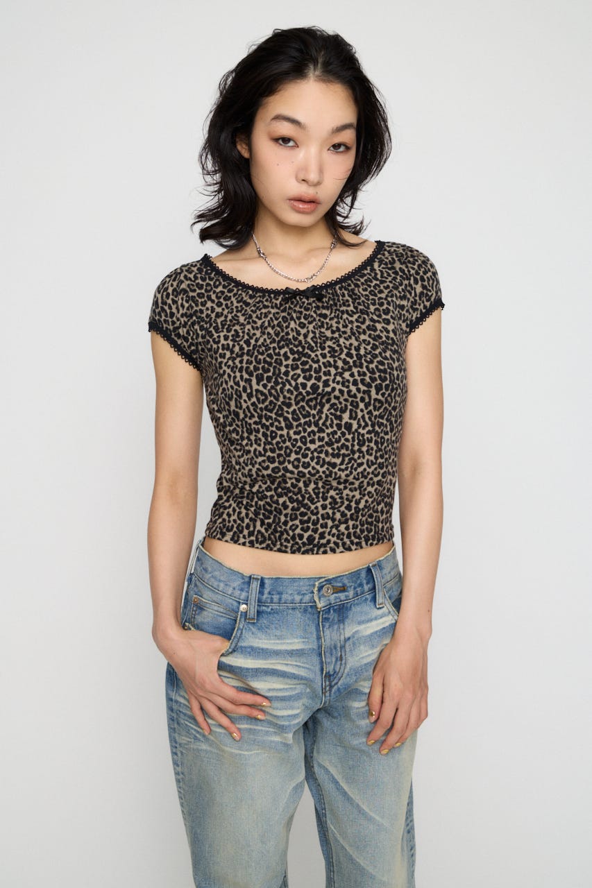 LEOPARD LACE トップス GRY FREE