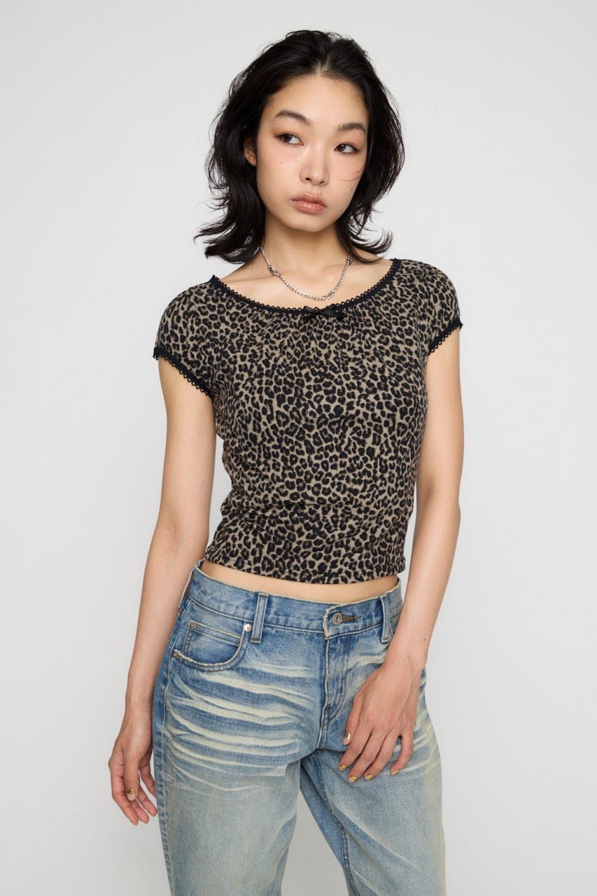 LEOPARD LACE トップス GRY FREE