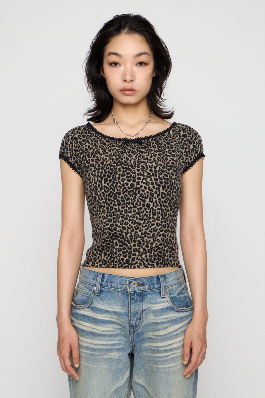 LEOPARD LACE トップス GRY FREE