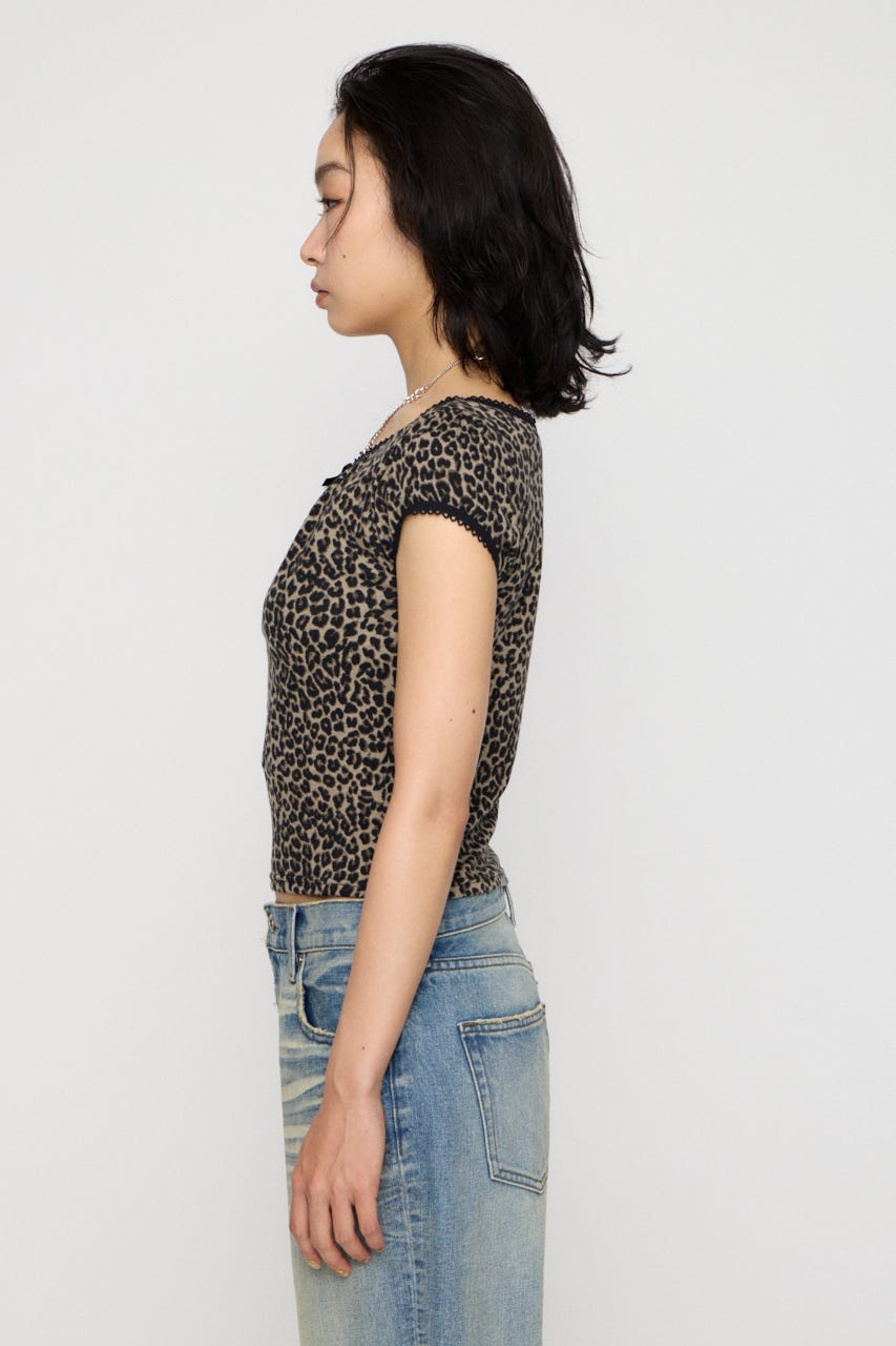 LEOPARD LACE トップス GRY FREE