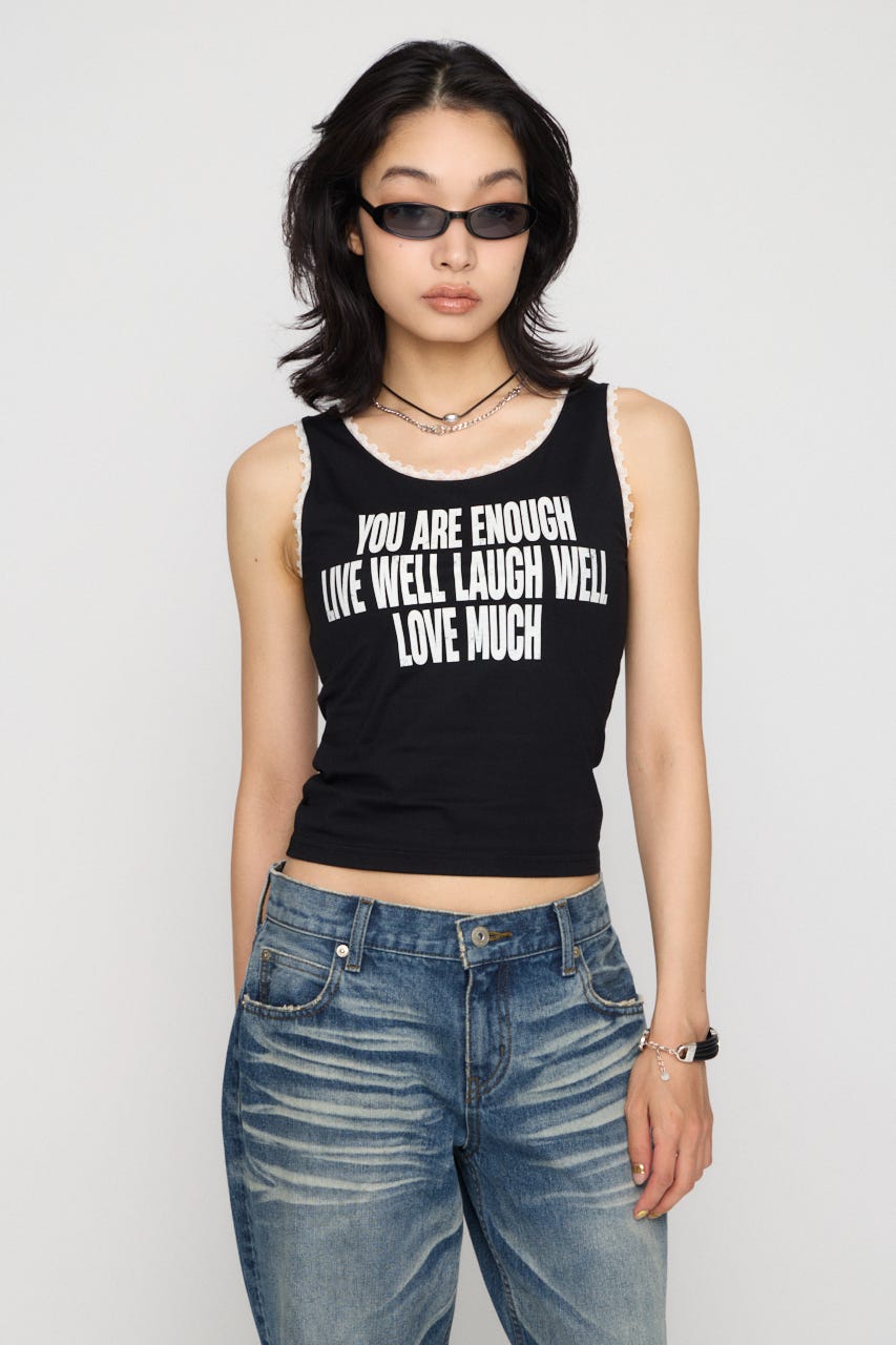 EDGE LACE PRINT タンクトップ BLK FREE