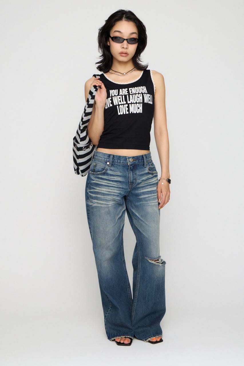 EDGE LACE PRINT タンクトップ BLK FREE