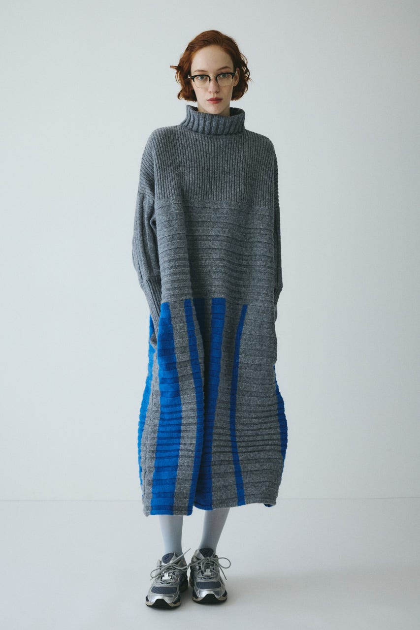 Box knit one-piece GRY FREE