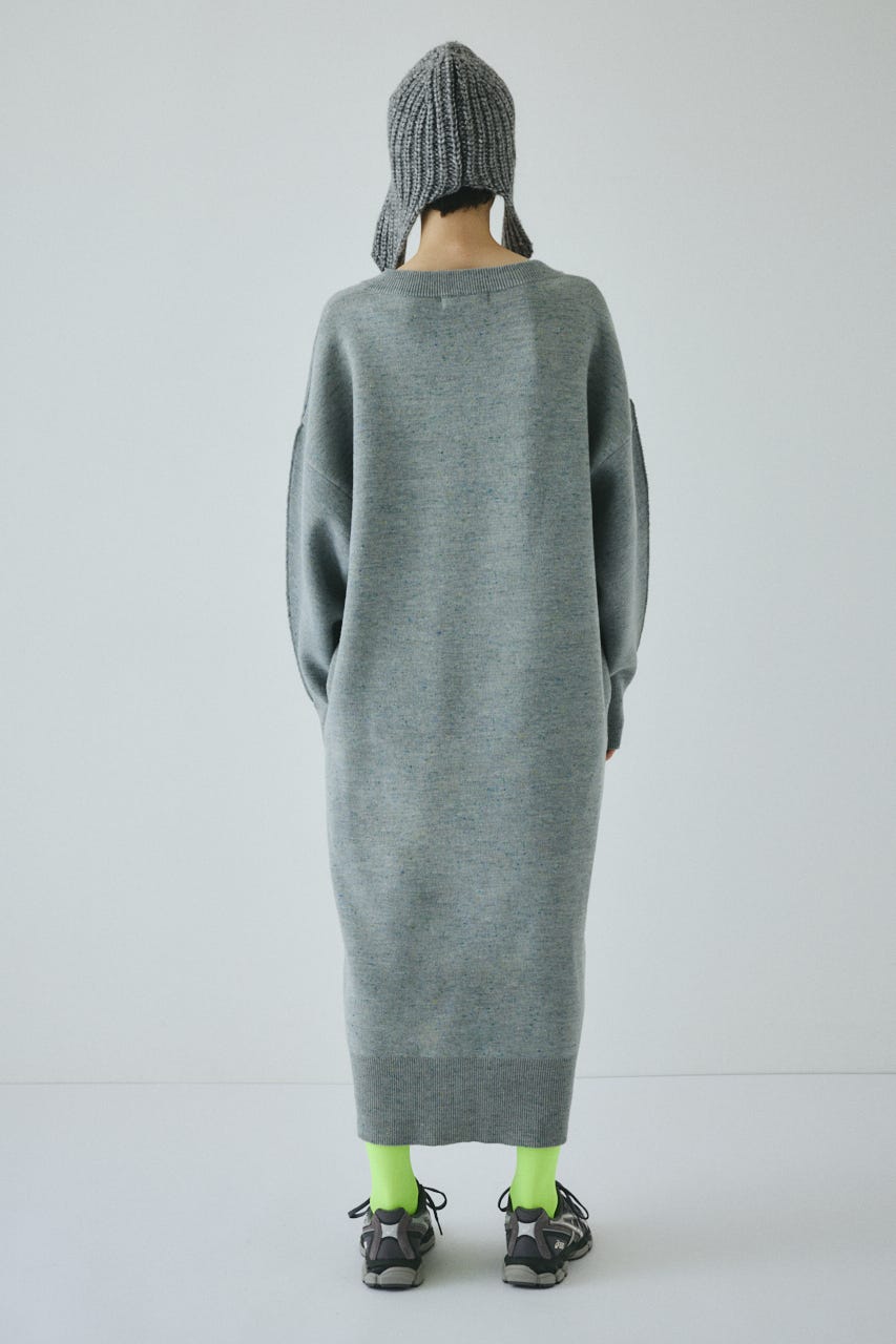 V neck knit one piece 柄GRY FREE
