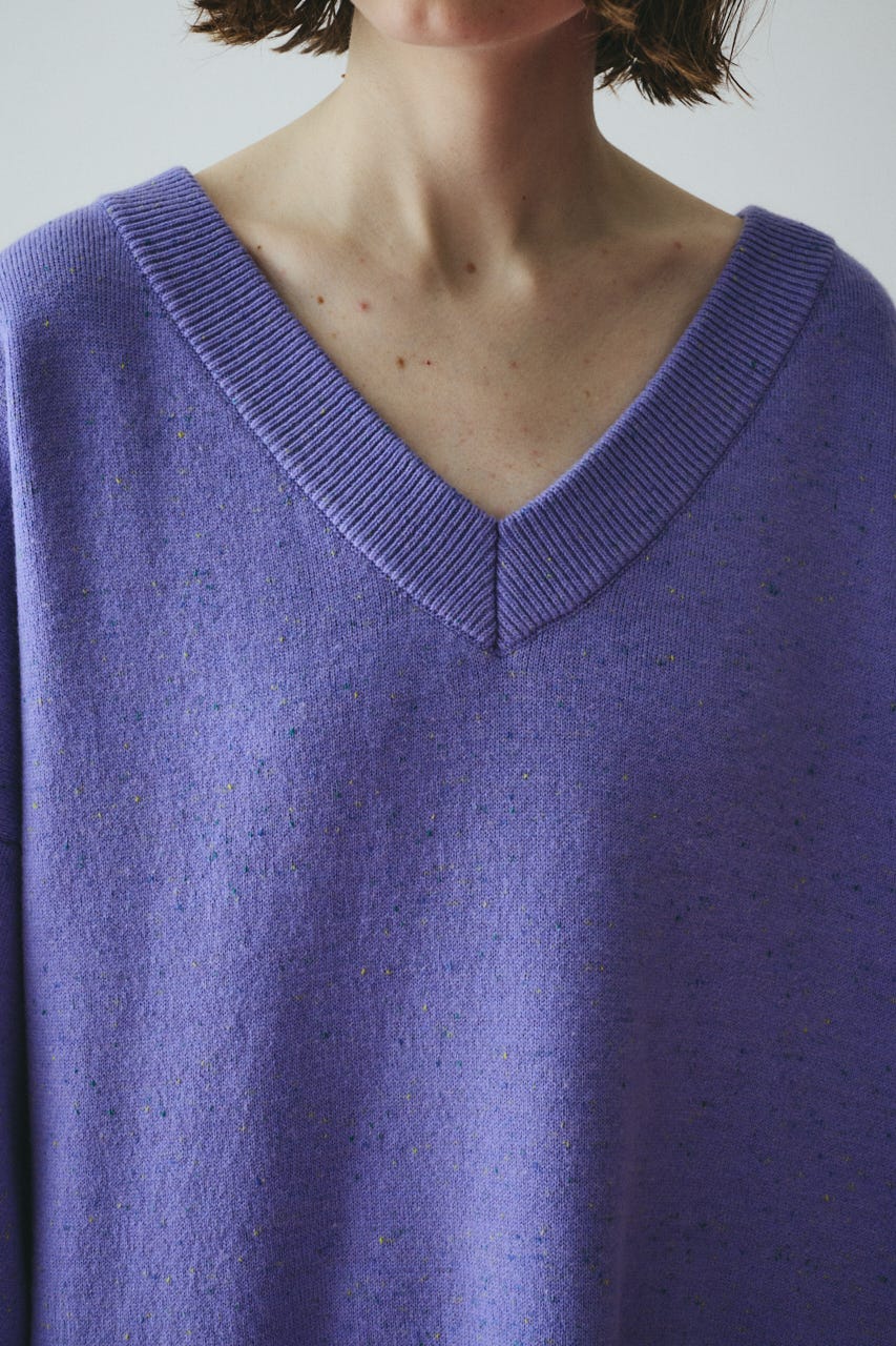 V neck knit one piece 柄PUR FREE