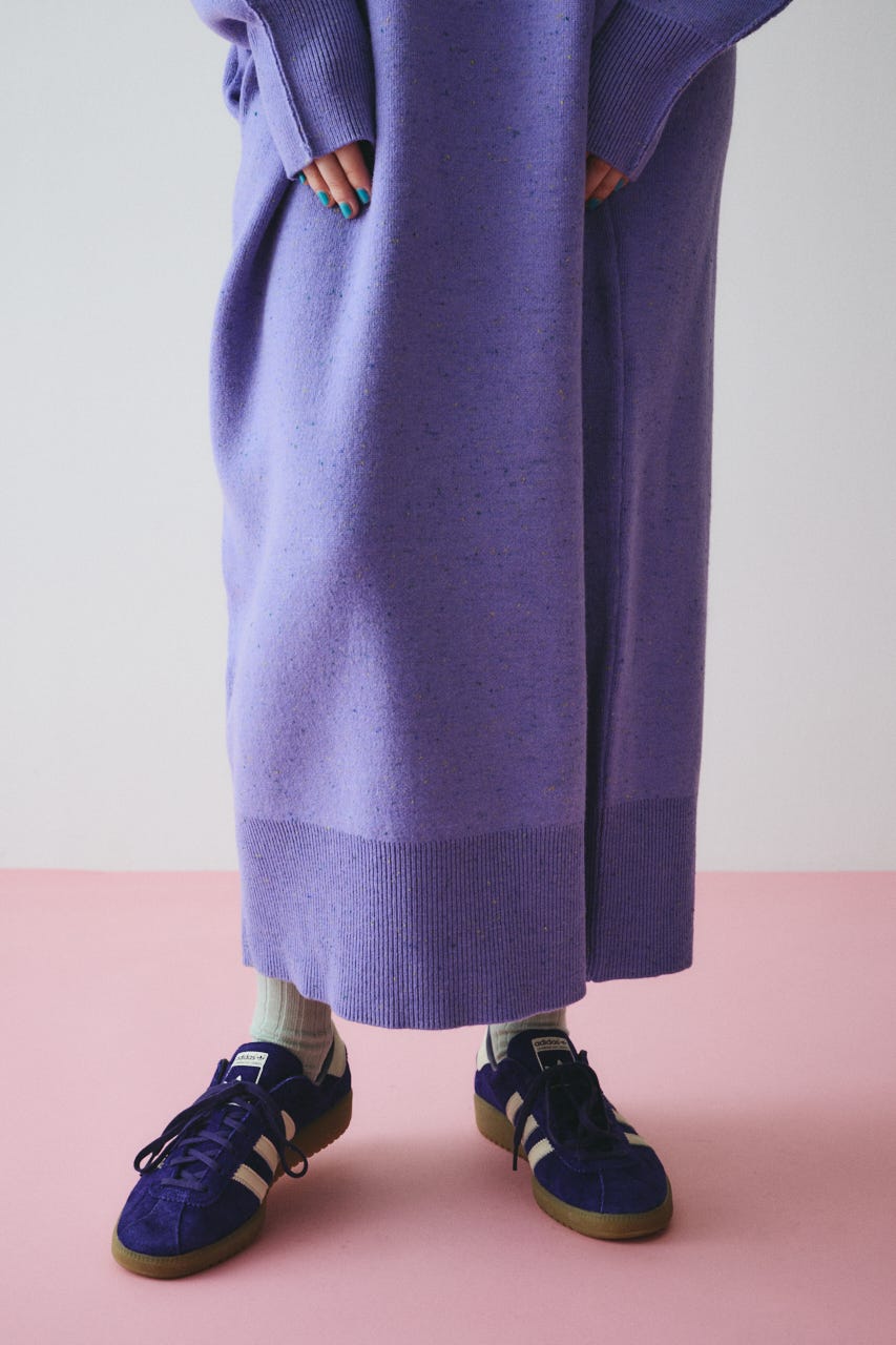 V neck knit one piece 柄PUR FREE