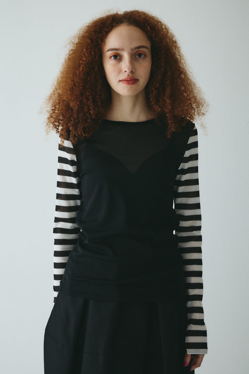 ‪☆TSJBページ‪☆ HeRIN.CYE | Border sleeve mesh inner tops (Tシャツ