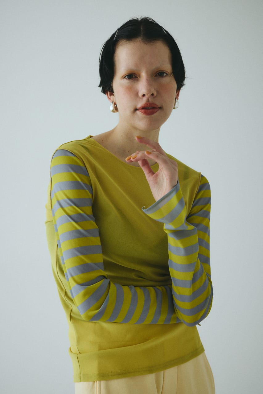 ‪☆TSJBページ‪☆ HeRIN.CYE | Border sleeve mesh inner tops (Tシャツ