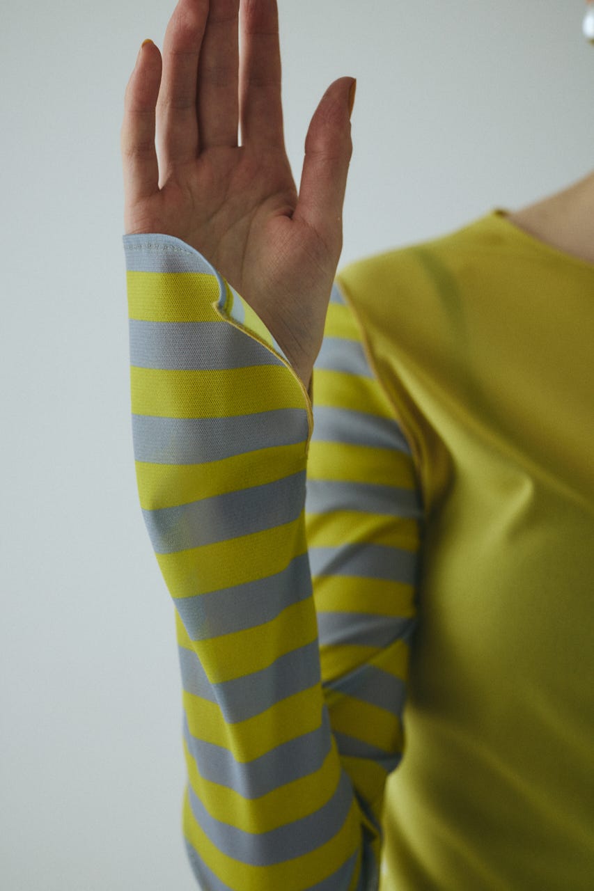 ‪☆TSJBページ‪☆ HeRIN.CYE | Border sleeve mesh inner tops (Tシャツ