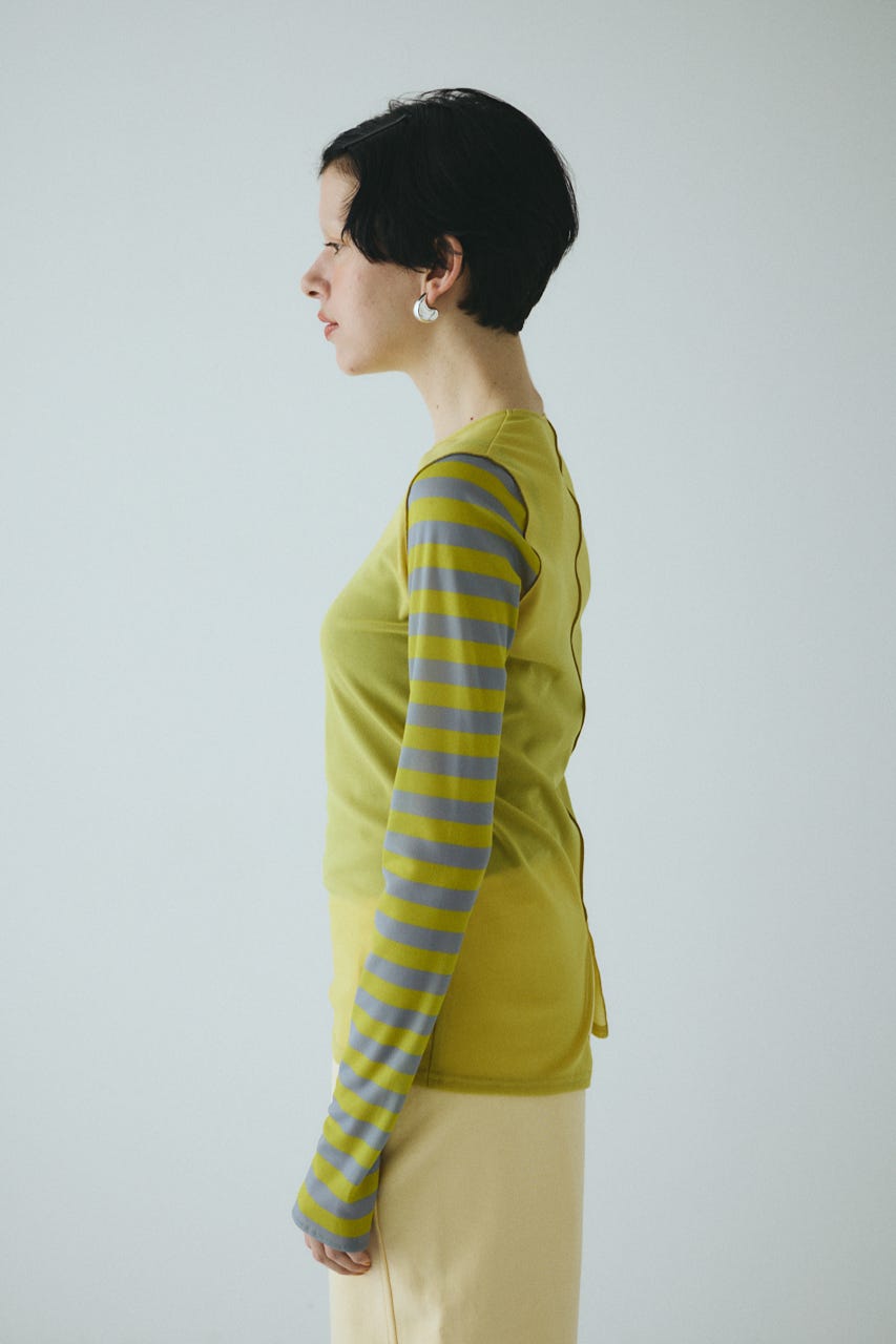 HeRIN.CYE | Border sleeve mesh inner tops (Tシャツ