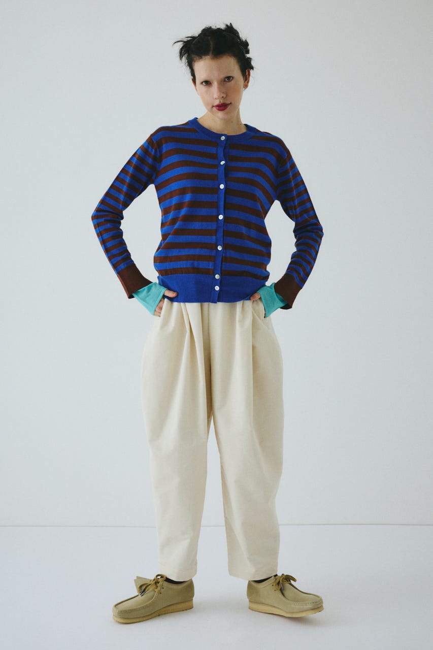 Border knit cardigan 柄BLU FREE