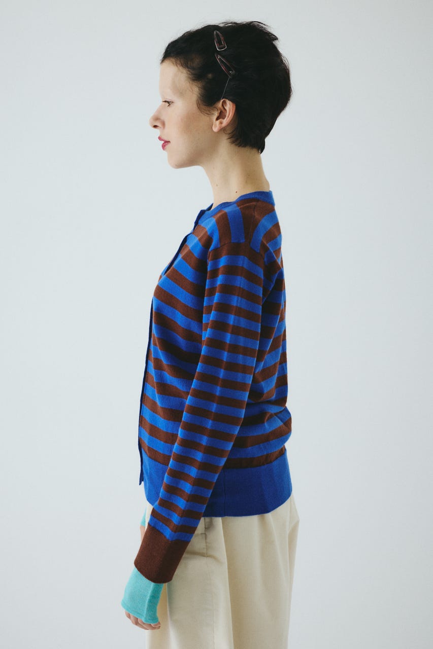 Border knit cardigan 柄BLU FREE