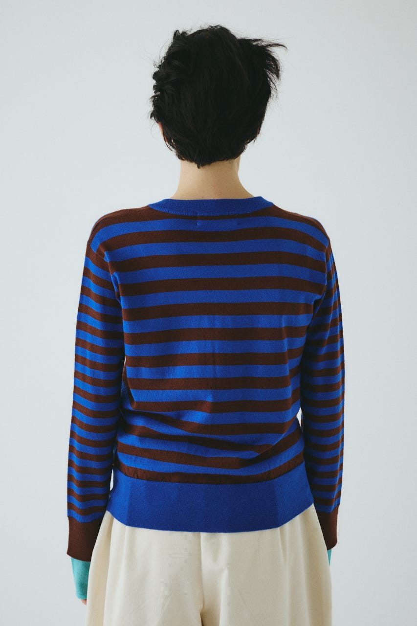 Border knit cardigan 柄BLU FREE