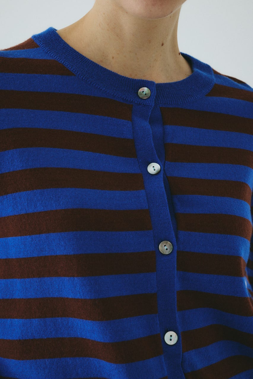 Border knit cardigan 柄BLU FREE