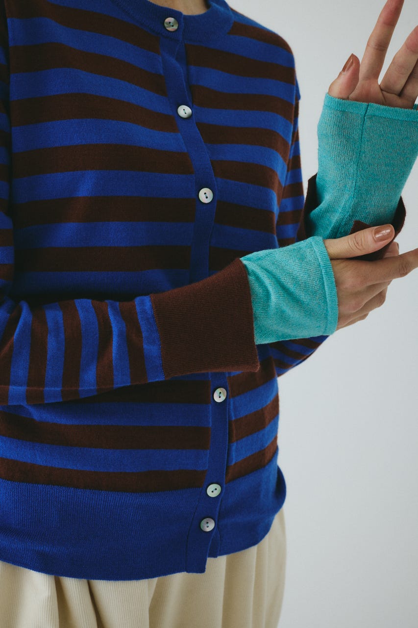Border knit cardigan 柄BLU FREE
