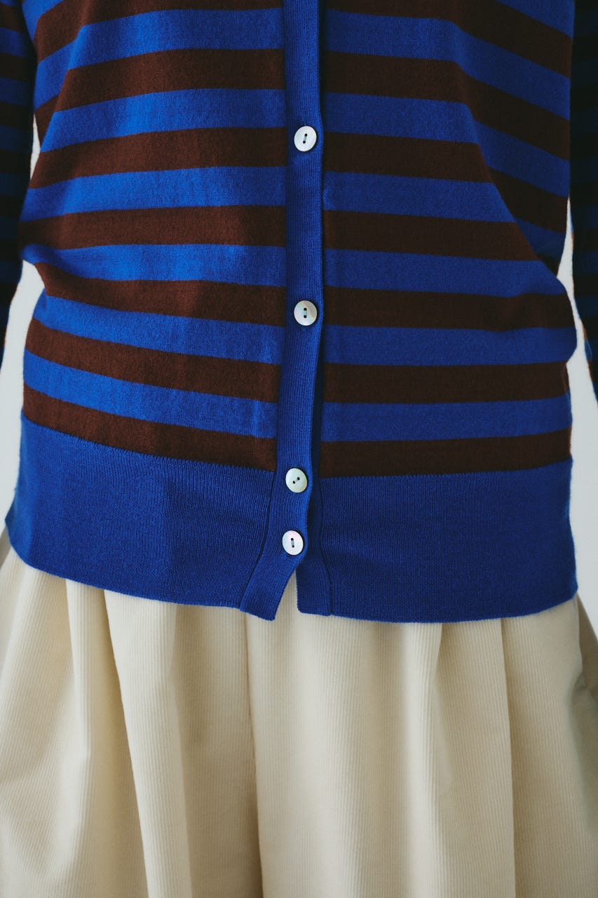 Border knit cardigan 柄BLU FREE