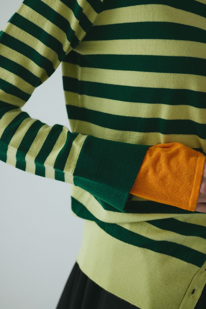 Border knit cardigan 柄GRN FREE