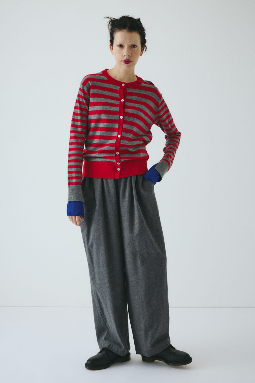 Border knit cardigan 柄RED FREE