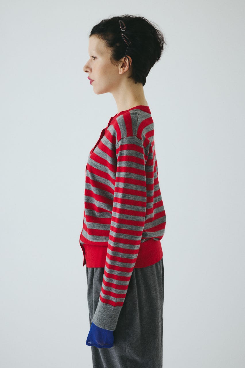 Border knit cardigan 柄RED FREE