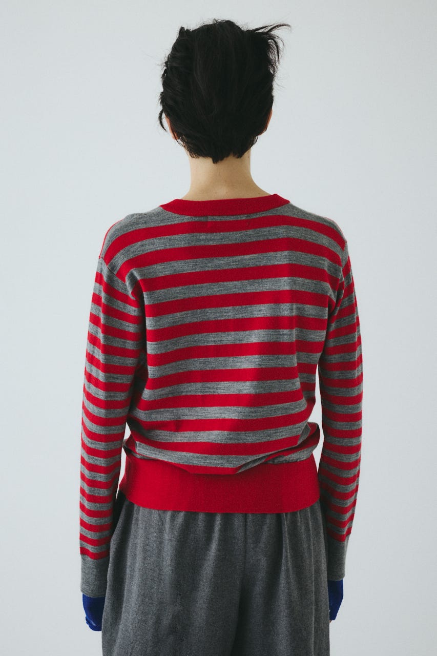 Border knit cardigan 柄RED FREE