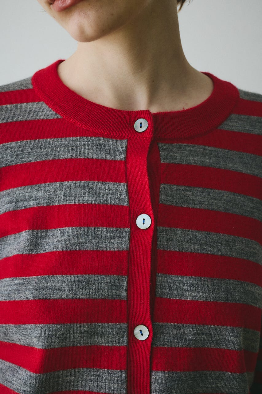 Border knit cardigan 柄RED FREE