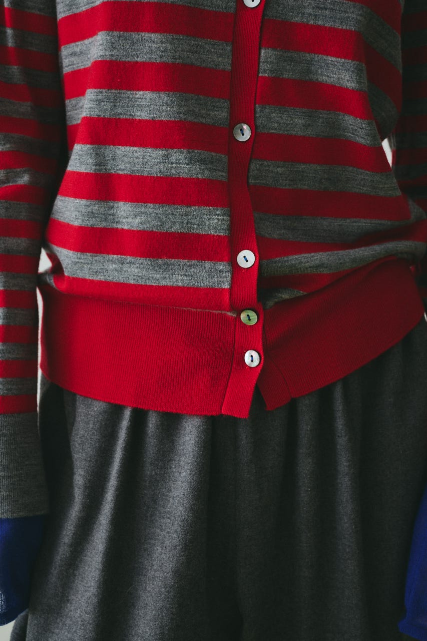 Border knit cardigan 柄RED FREE