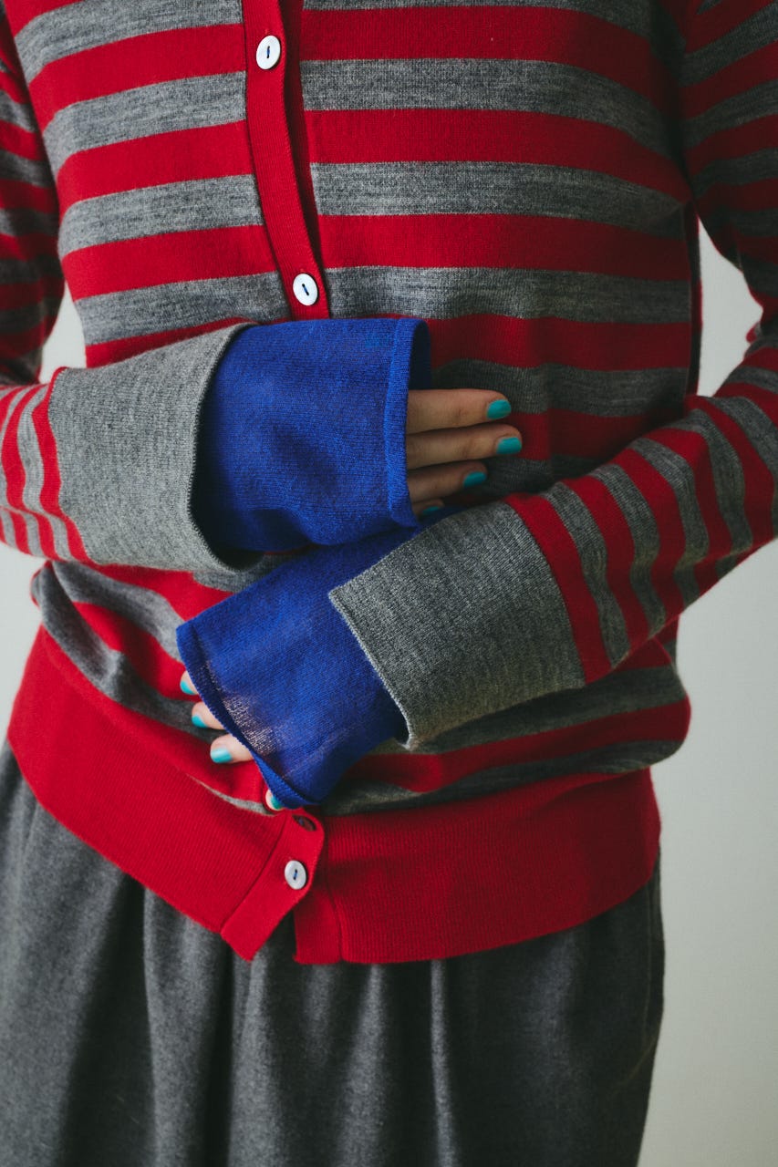 Border knit cardigan 柄RED FREE