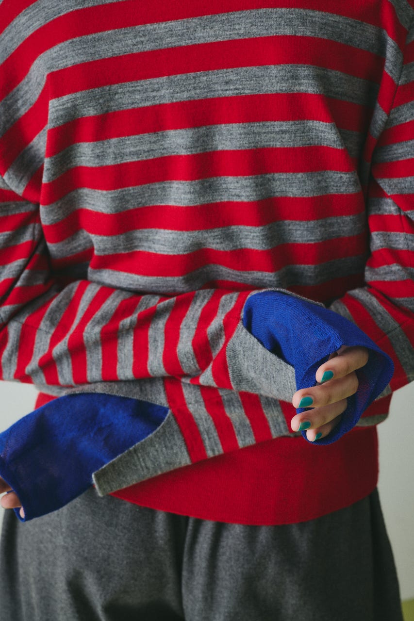 Border knit cardigan 柄RED FREE