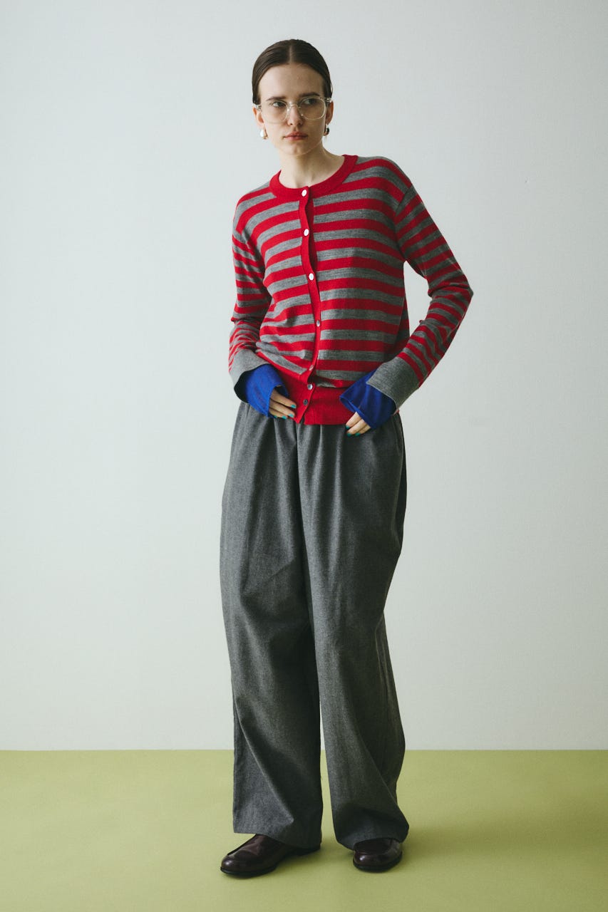 Border knit cardigan 柄RED FREE